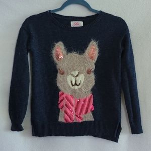 JUSTICE Navy Pullover Sweater w Fuzzy Sequined Llama Size 12